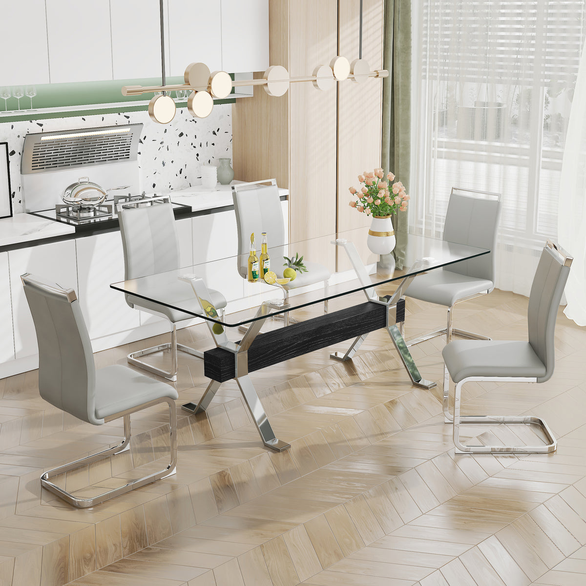 Glass Dining Table – Silver Metal Legs