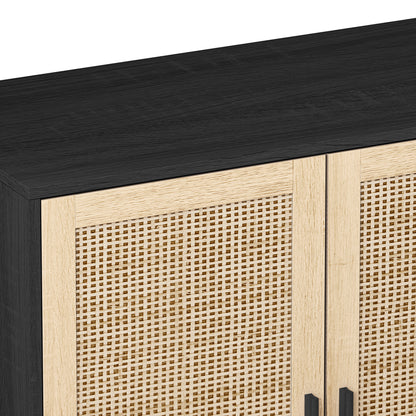 62-Inch Black Rattan 4-Door Storage Cabinet