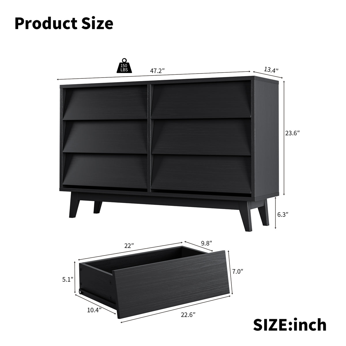 6-Drawer Double Dresser with Bevel Design