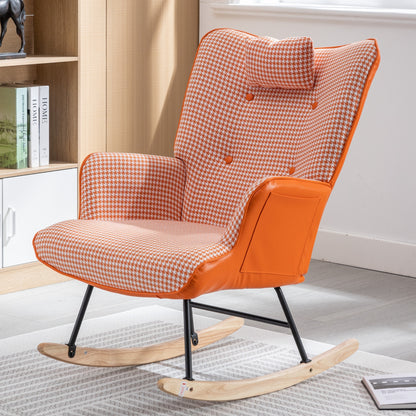Houndstooth Rocking Chair – Orange Fabric