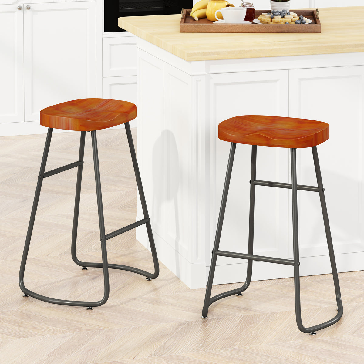 Minimalist Counter Bar Stools Set of 2 Brown