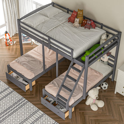 Full Triple Bunk Bed Gray