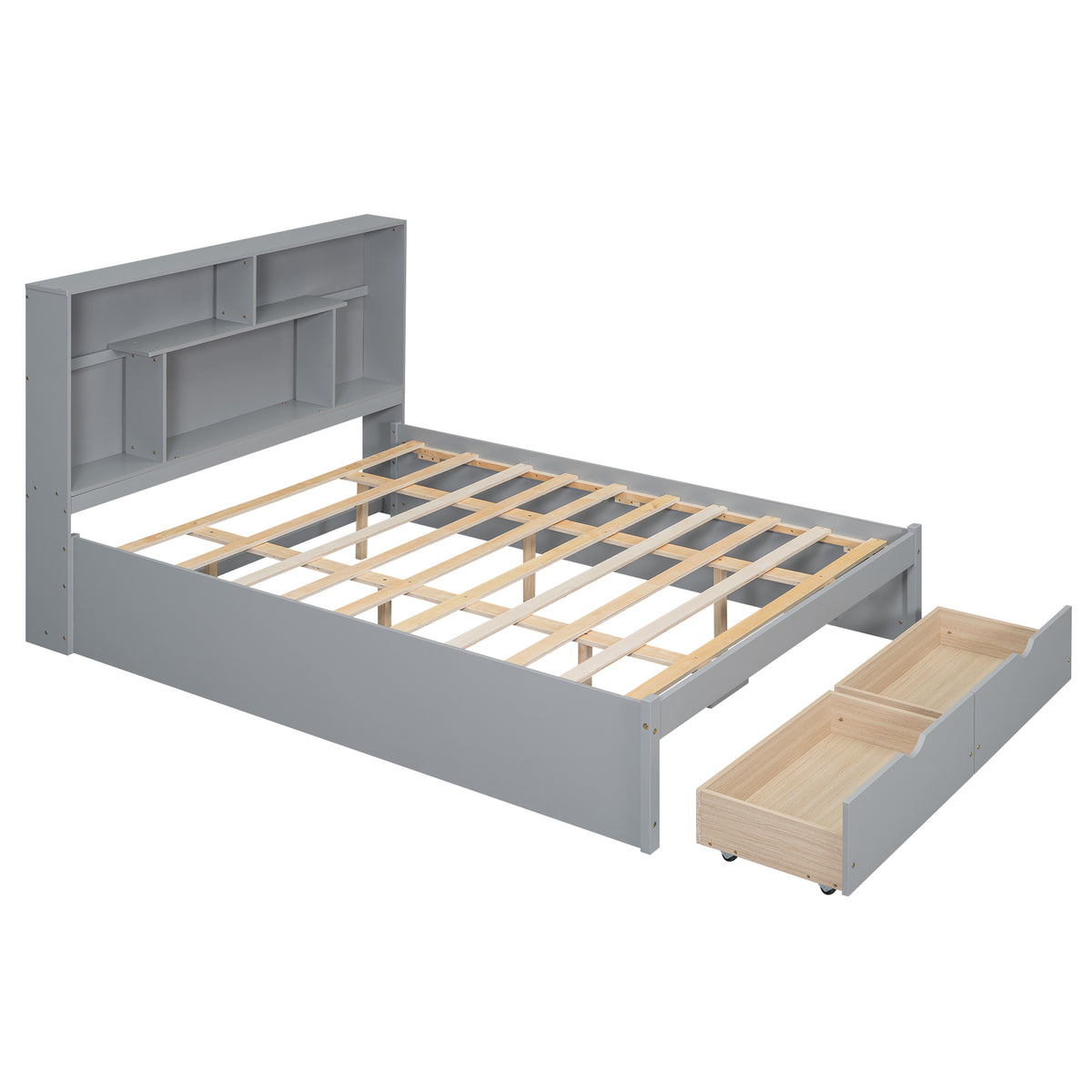 Queen Platform Bed with Storage Drawers Gray