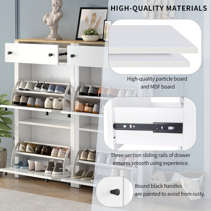 Ultra-Slim White Shoe Cabinet with Flip Drawers