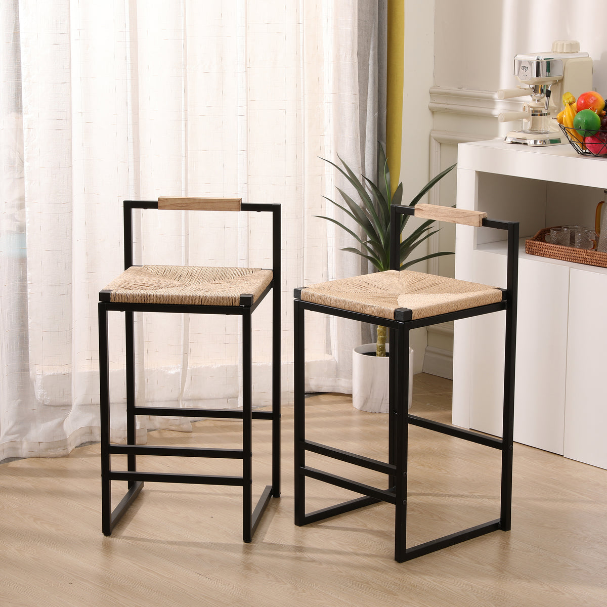 Paper Rope Counter Chairs (2 pcs) – Black Frame