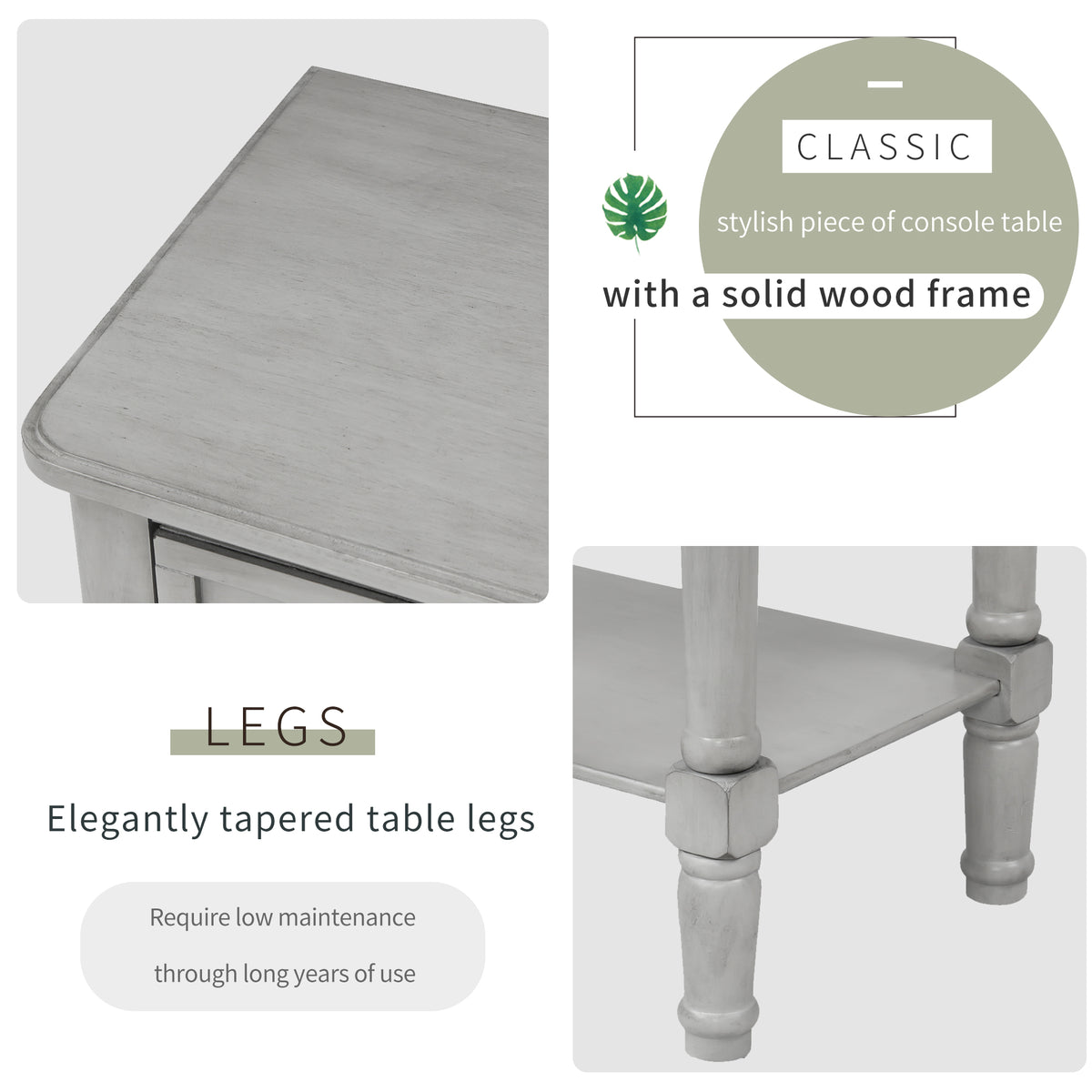 Narrow Console Desk – Grey Washed Finish