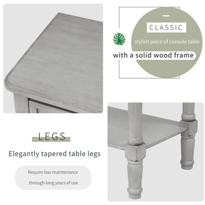 Narrow Console Desk – Grey Washed Finish