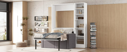 Murphy Bed with Sofa and Shelves White