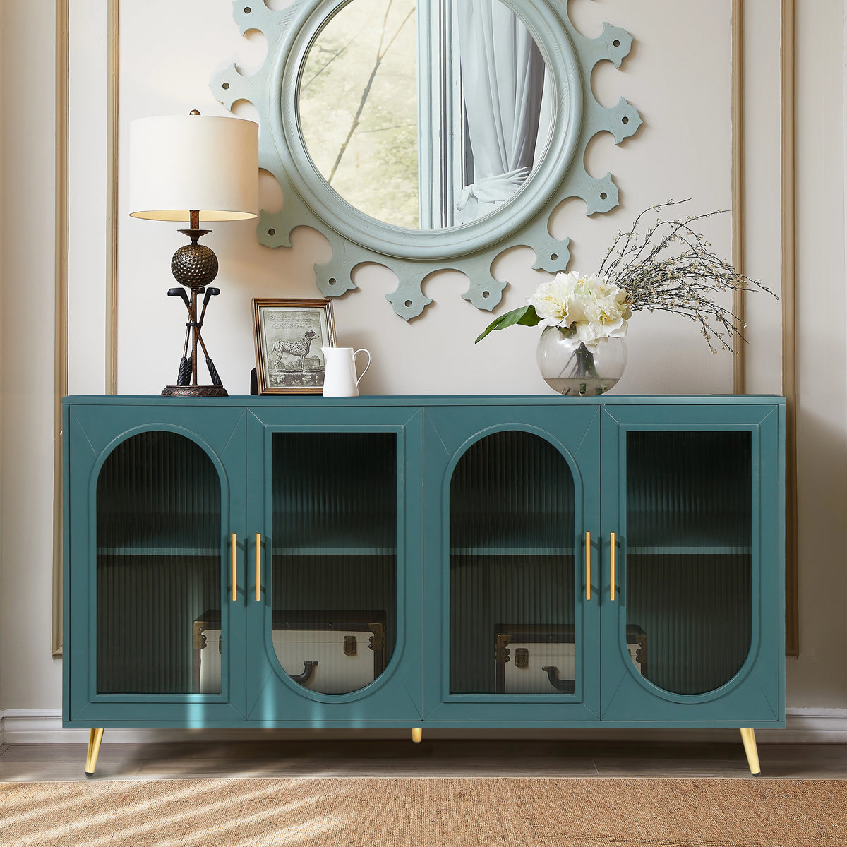 65” Blue Wood Media Console – Adjustable Shelves
