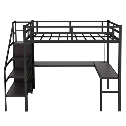 Full Loft Bed with Desk & Storage – Gray