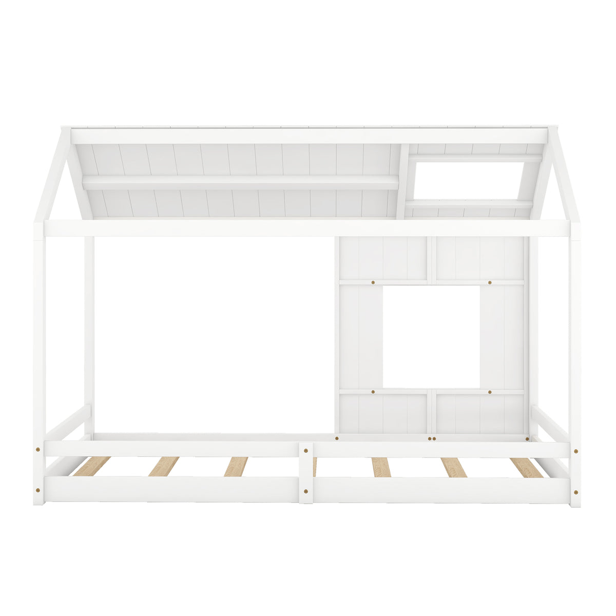 Twin House Bed with Roof Frame White