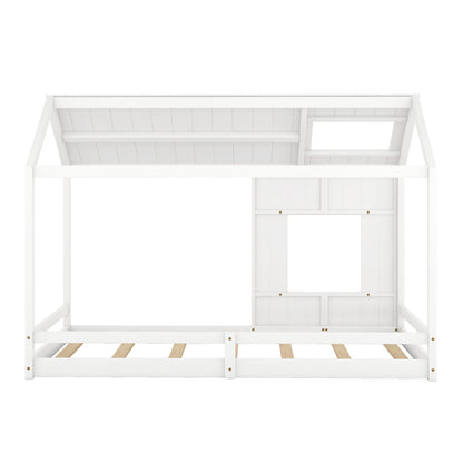 Twin House Bed with Roof Frame White