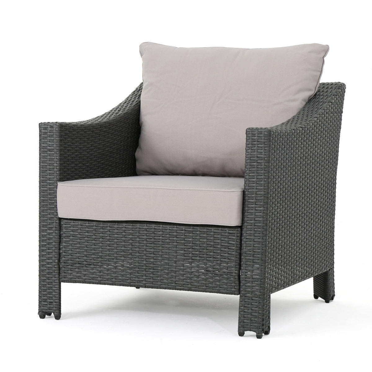 Grey PE Wicker Outdoor Club Chairs – Set of 2 with Cushions