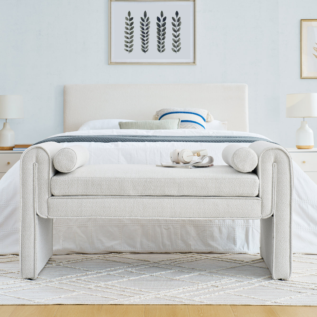 Linen Bedroom Storage Stool – White Finish