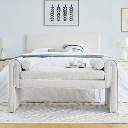 Linen Bedroom Storage Stool – White Finish