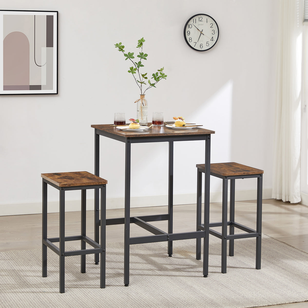Rustic Bar Table Set with Chairs Brown