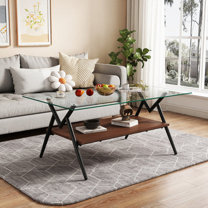Rectangular Glass Coffee Table with Black Frame