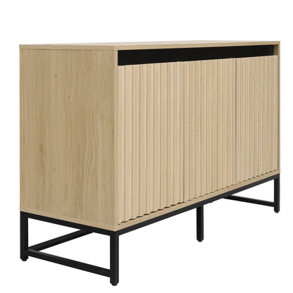 Engraved 3-Door Sideboard Cabinet with LED Lighting