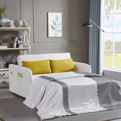 Cream Convertible Sofa Bed – Twin Size Sleeper with Storage