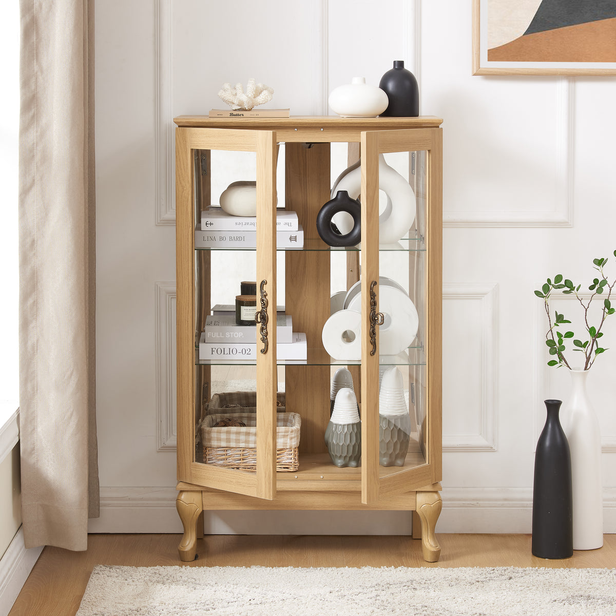 Dual Door Curio Display Cabinet with LED Light
