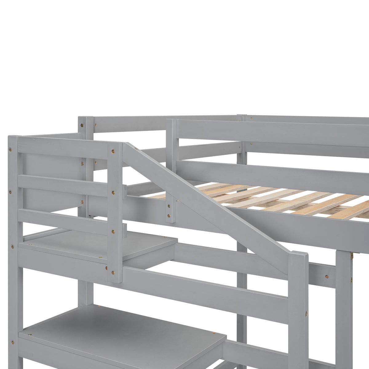 Full Loft Bed with Built-in Storage Gray