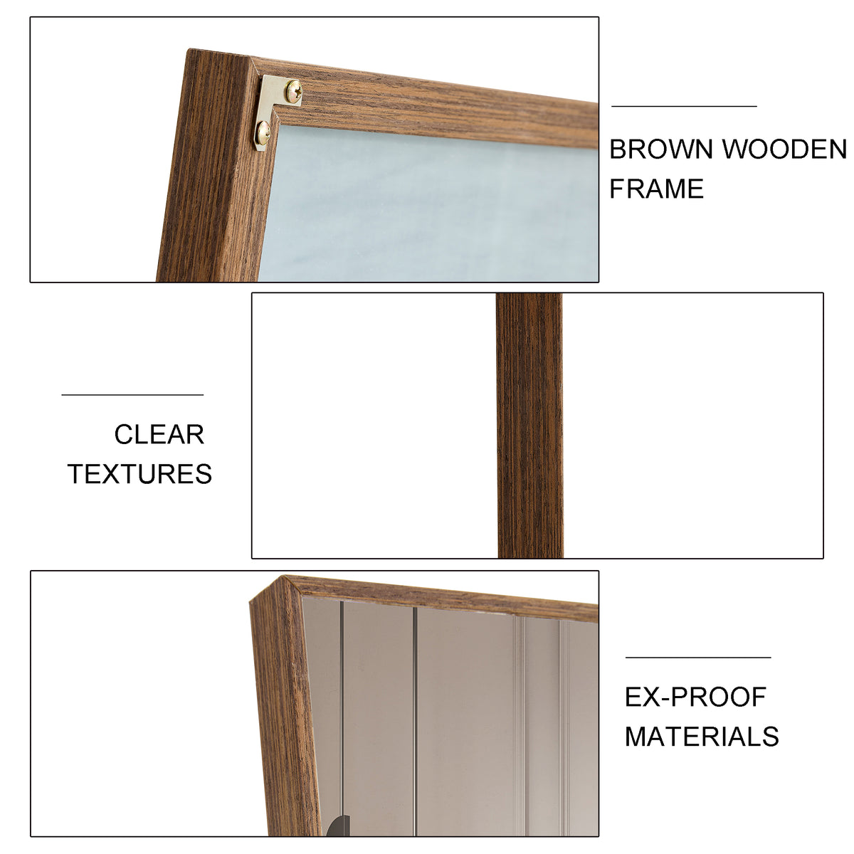 Brown Full-Length Floor Mirror Solid Wood Frame