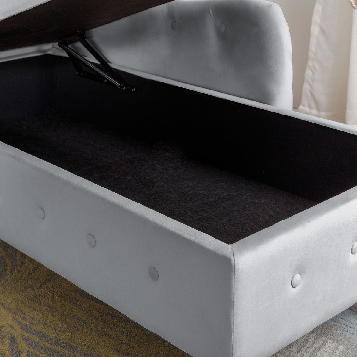 Grey Velvet Lounge Chaise – Modern Roll Arm