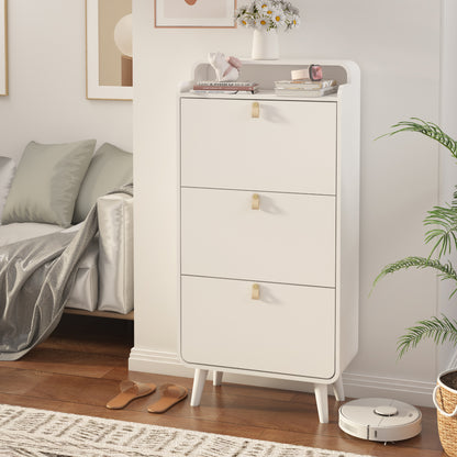 Modern Arc Design Shoe Cabinet White Finish
