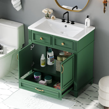 30-Inch Solid Wood Bathroom Vanity with Sink Green