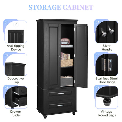 Tall Black Storage Cabinet with Drawers