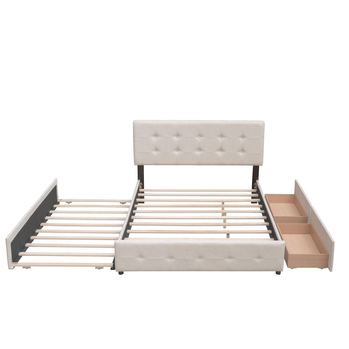 Upholstered Platform Bed Queen Dark Beige