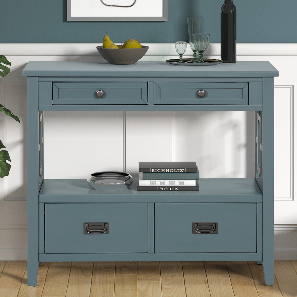 36-Inch Blue Farmhouse Console Table with Drawers