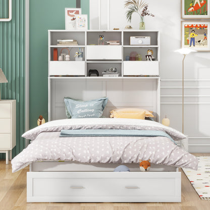 Queen Murphy Bed with Bookcase Storage – White