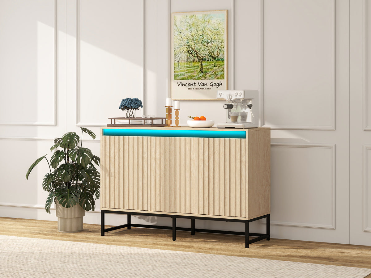 Engraved 3-Door Sideboard Cabinet with LED Lighting