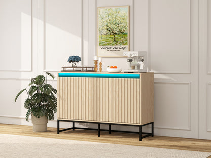 Engraved 3-Door Sideboard Cabinet with LED Lighting