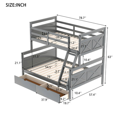 Twin Over Full Bunk Bed with Ladder Gray