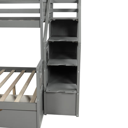 Full Bunk Bed with Drawers Gray
