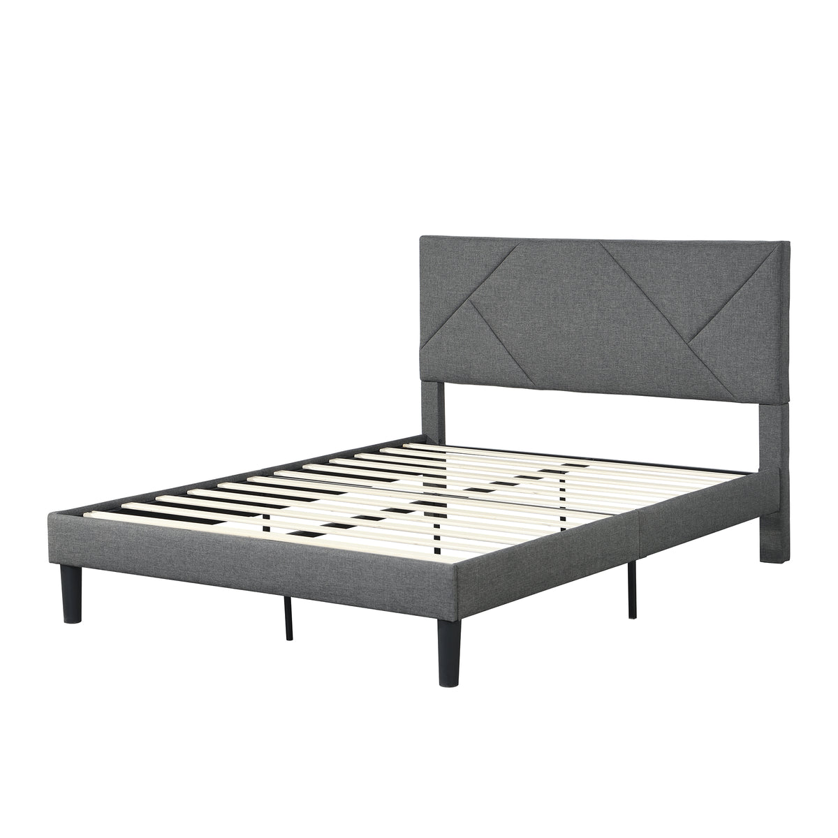 Queen Upholstered Platform Bed – Grey Wood Support