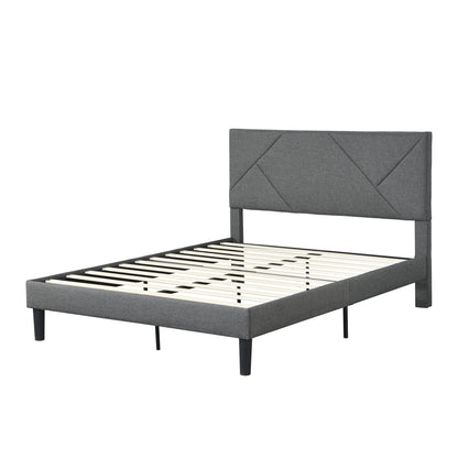 Queen Upholstered Platform Bed – Grey Wood Support
