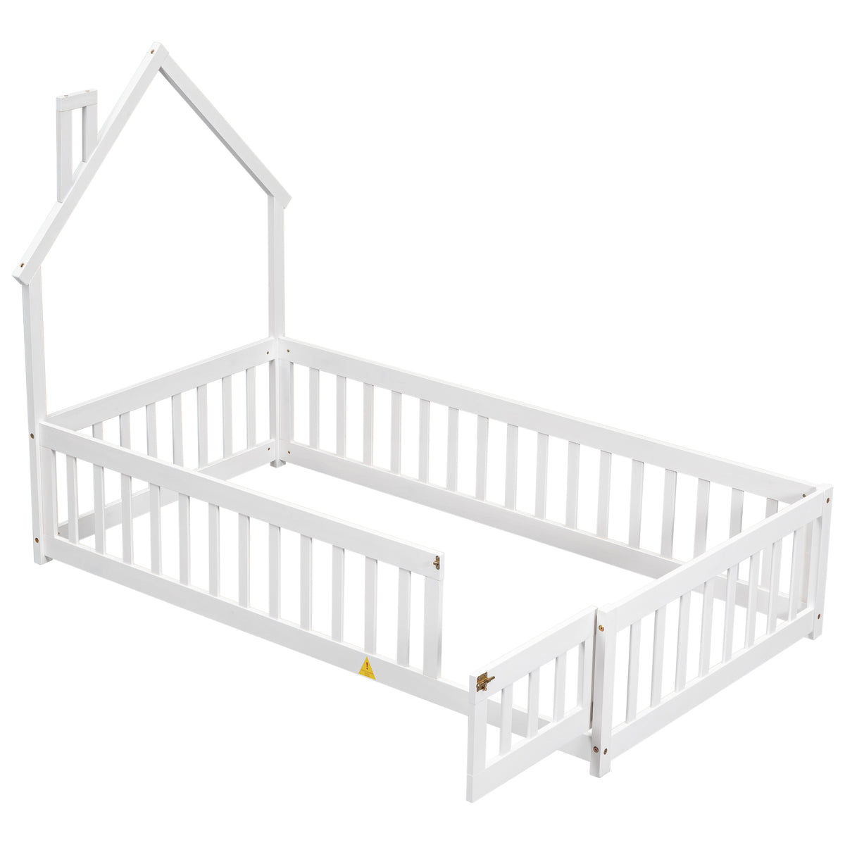 Twin Floor Bed with Fence – White Finish