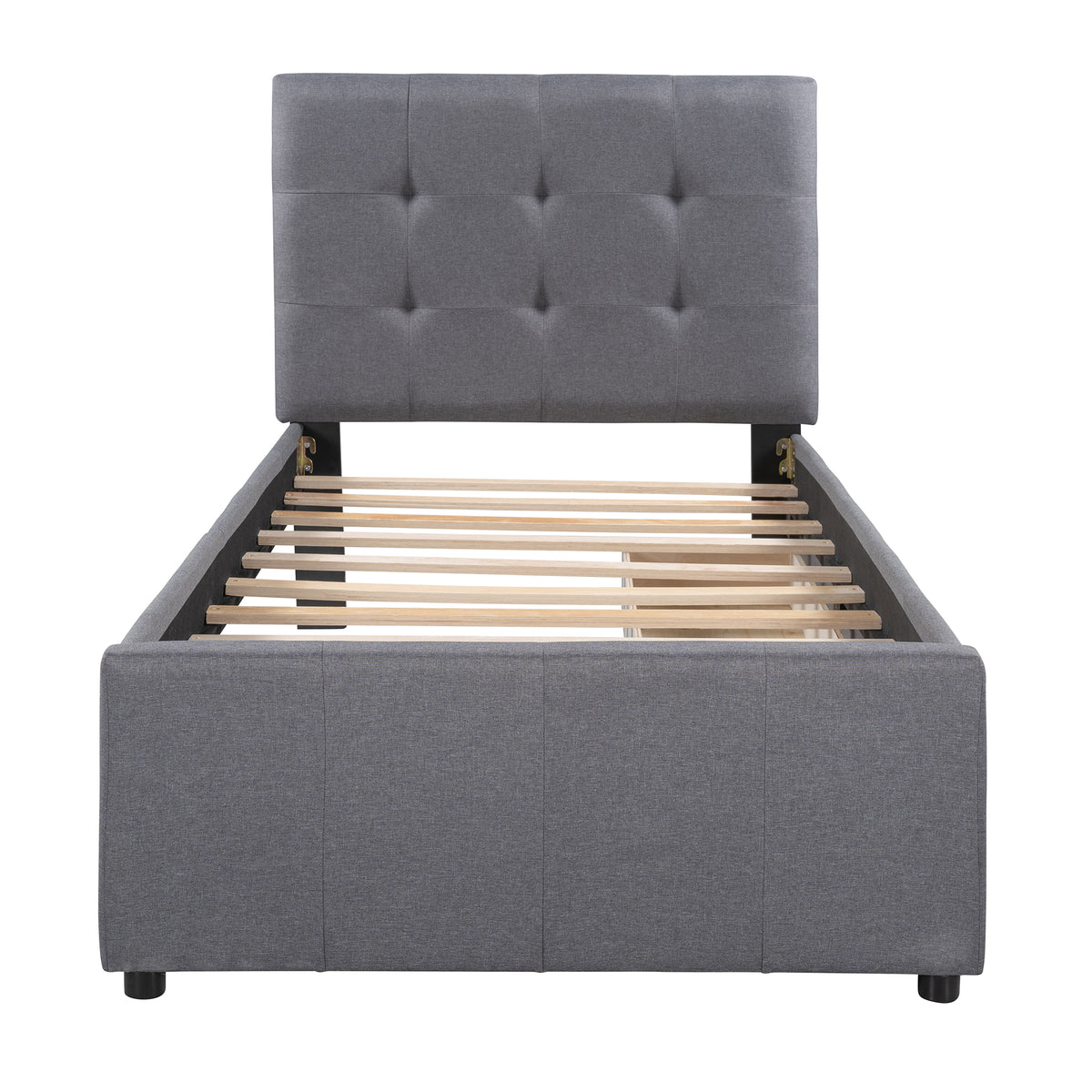 Linen Platform Bed with Headboard Twin