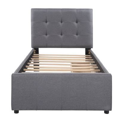 Linen Platform Bed with Headboard Twin