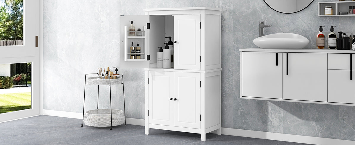 White Bathroom Floor Cabinet Adjustable Shelf