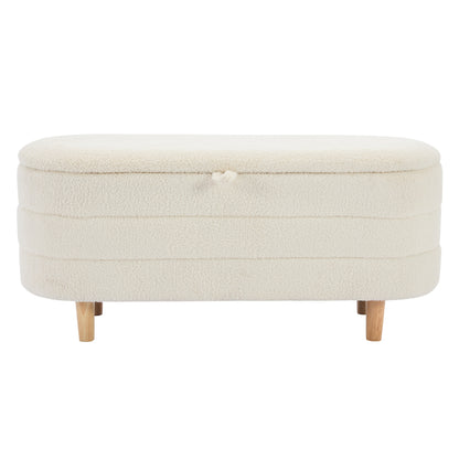 Sherpa Fabric Storage Ottoman Bench – White