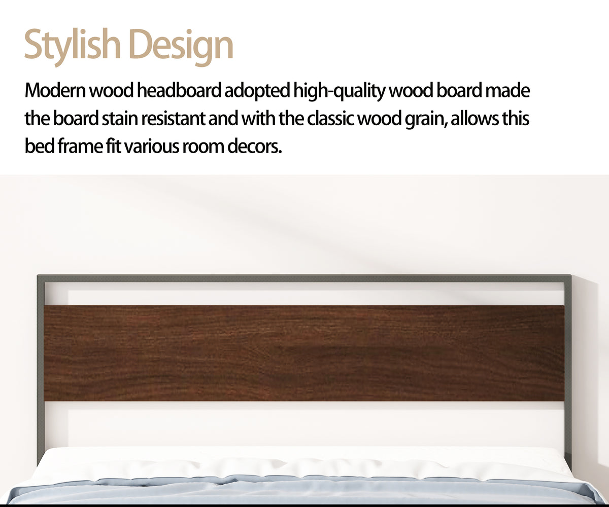 Ceres King Metal Bed with Walnut Headboard