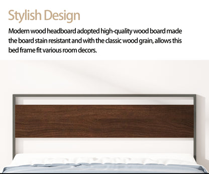Ceres King Metal Bed with Walnut Headboard