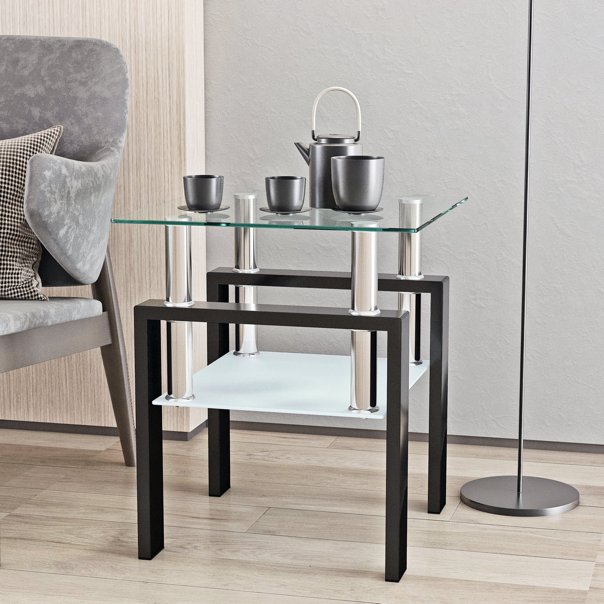 Modern Tempered Glass Coffee Table Black Frame