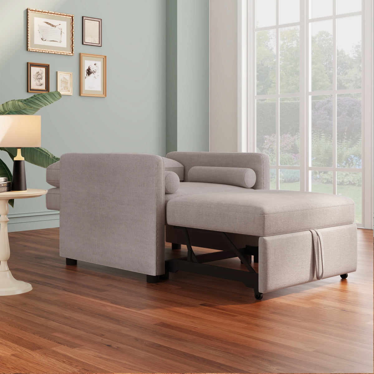 3-in-1 Sleeper Chair Bed Linen Tan