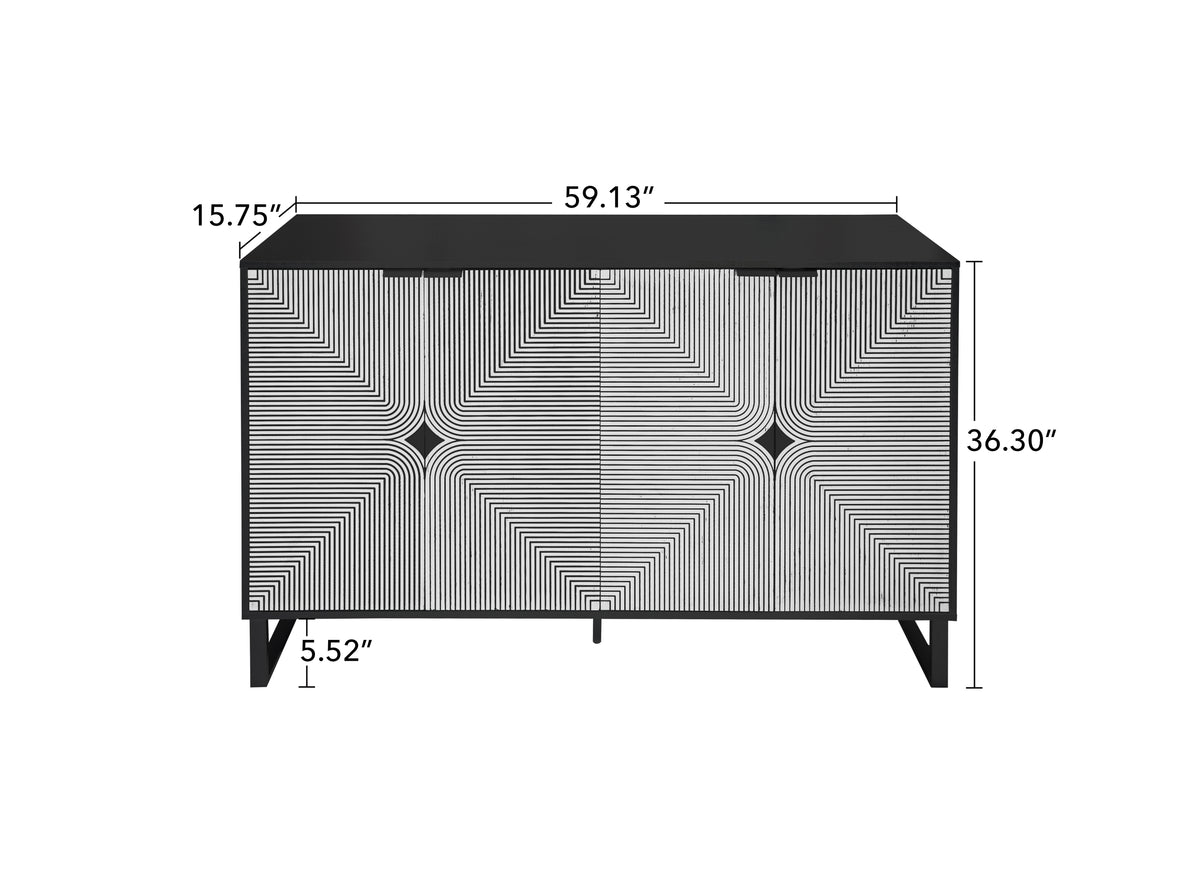 Striped 4-Door Buffet Cabinet