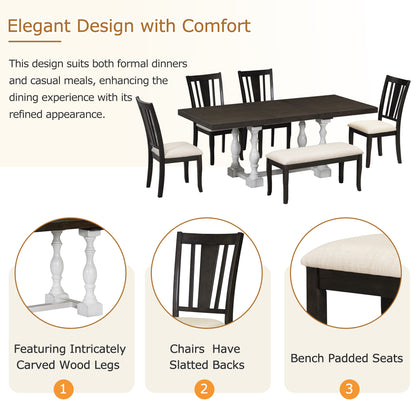 6-Piece Extendable Dining Set Distressed White